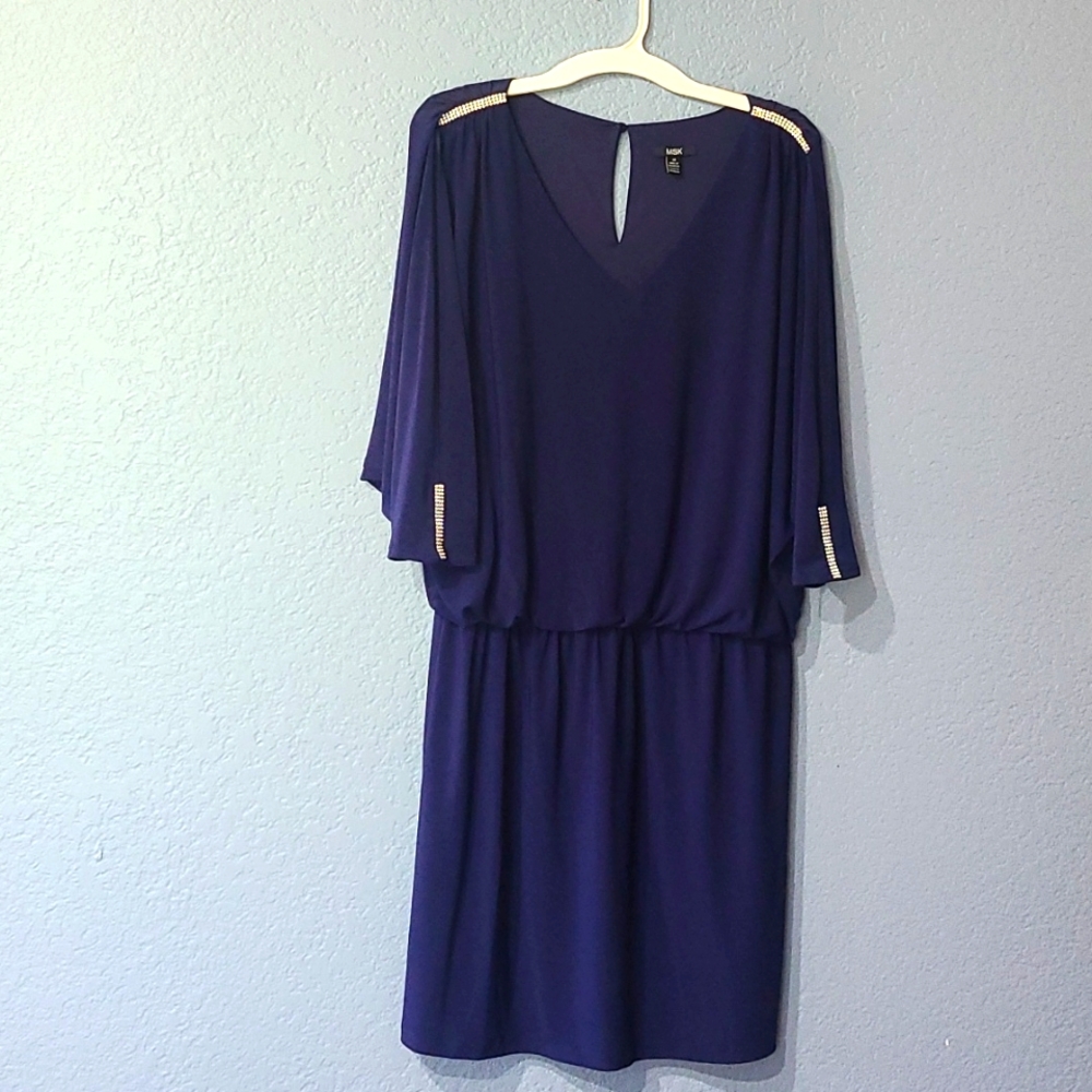 MSK  Semi formal dress with cold shoulder, glitter trim